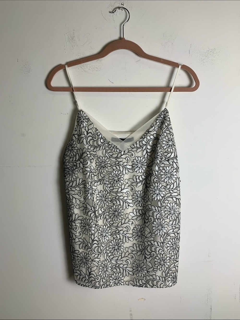 White House Black Market White & Black Floral Lace-Overlay Cami